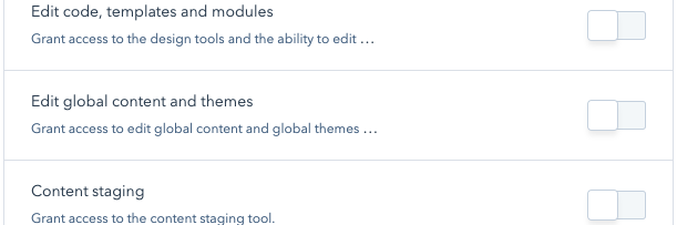 Captura de pantalla de la configuración del contenido global y temas en los permisos de usuario